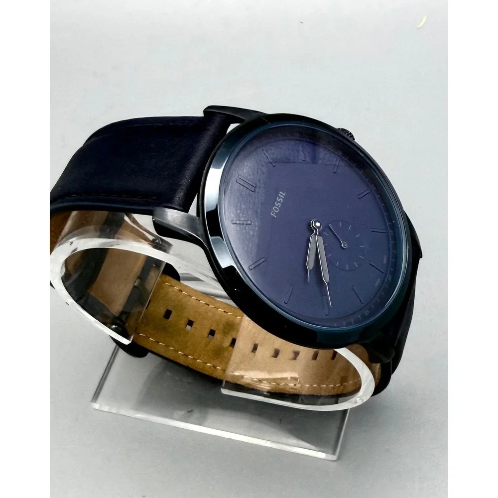 Fossil The Minimalist Mono FS5448 Mens Blue Dial Black Leather Watch 44mm
